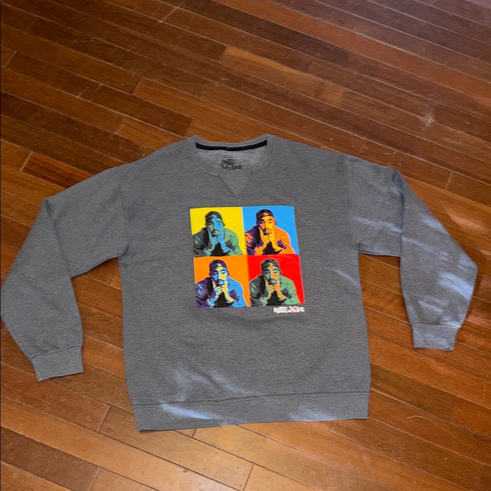 Gray Crewneck Sweatshirt with Color Block Pop-Art Graphic